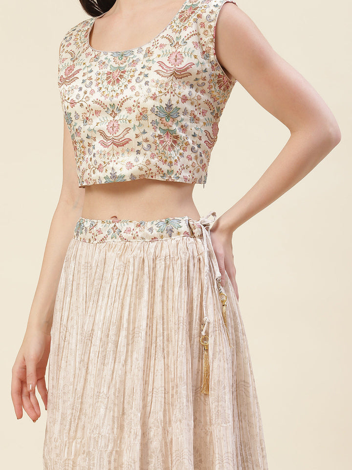 Floral Printed Crepe Choli With Lehenga &amp; Dupatta
