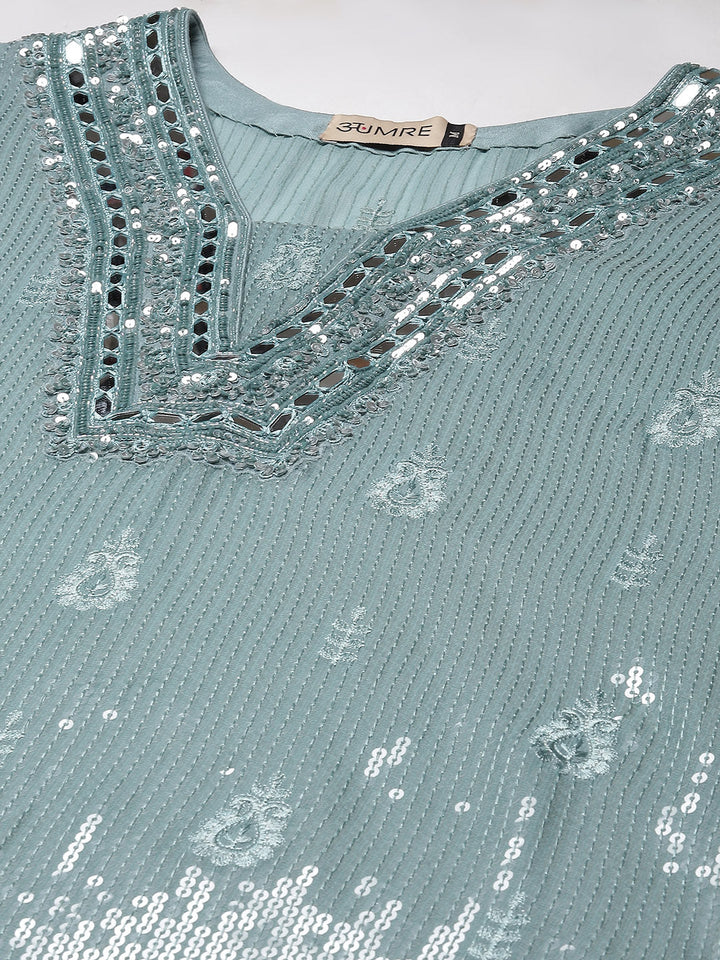 Sequin Embroidered Georgette Kurta With Pants