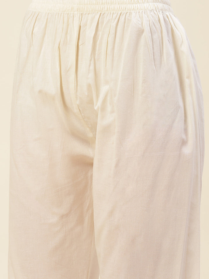 Neck Embroidered &amp; Printed Muslin Kurta With Pants