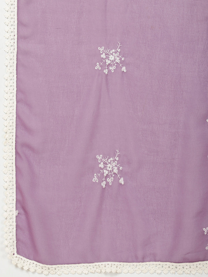 Embroidered Cotton Suit Set With Dupatta