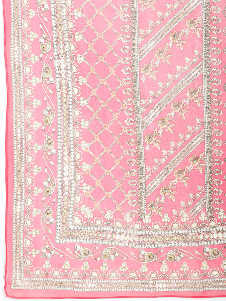 Floral Digital Print Crepe Kurta With Palazzo &amp; Dupatta