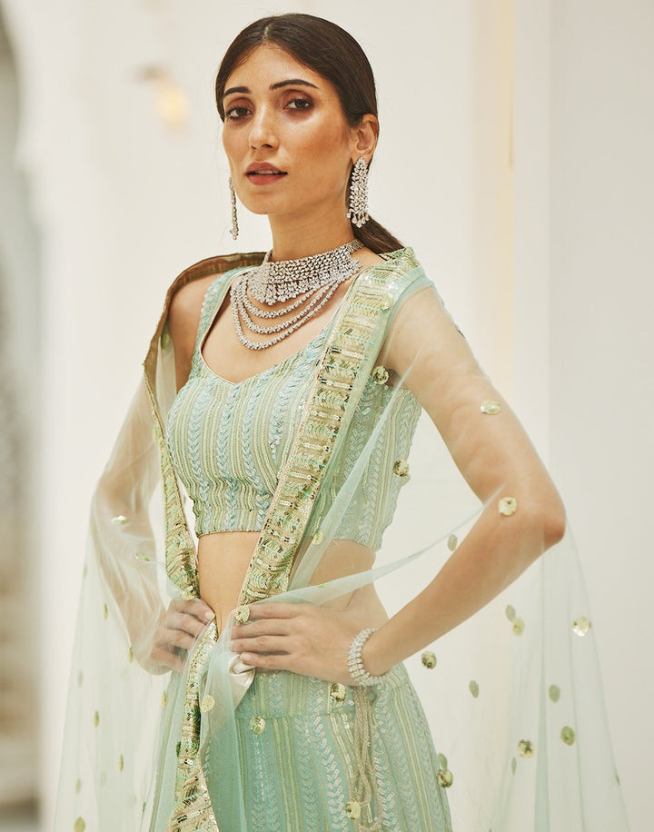 Sequence Embroidered Georgette Lehenga With Net Dupatta