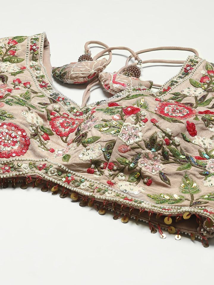 Floral Printed Handloom Choli With Lehenga &amp; Dupatta