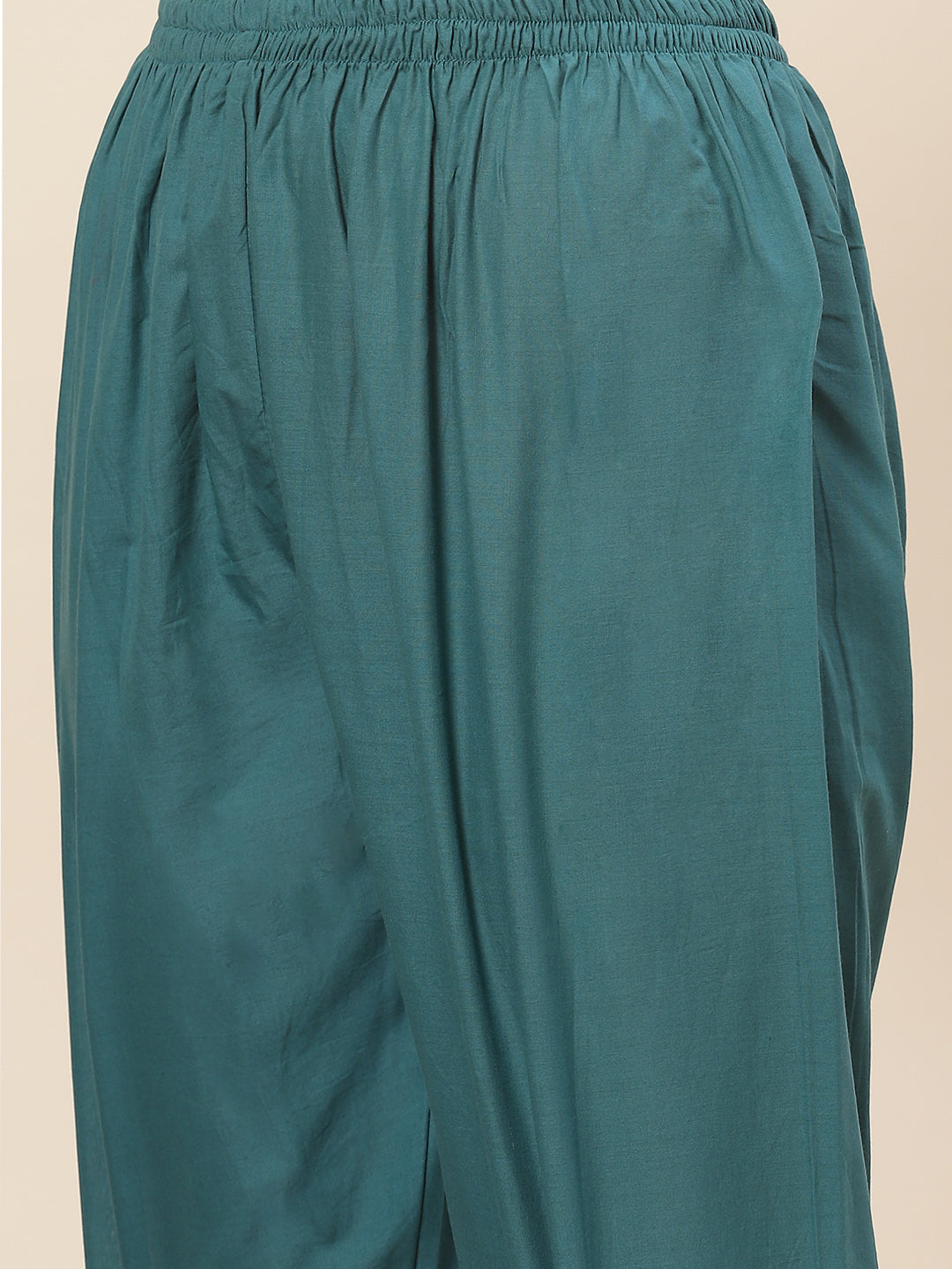Printed &amp; Neck Embroidered Chanderi Kurta With Pants &amp; Dupatta