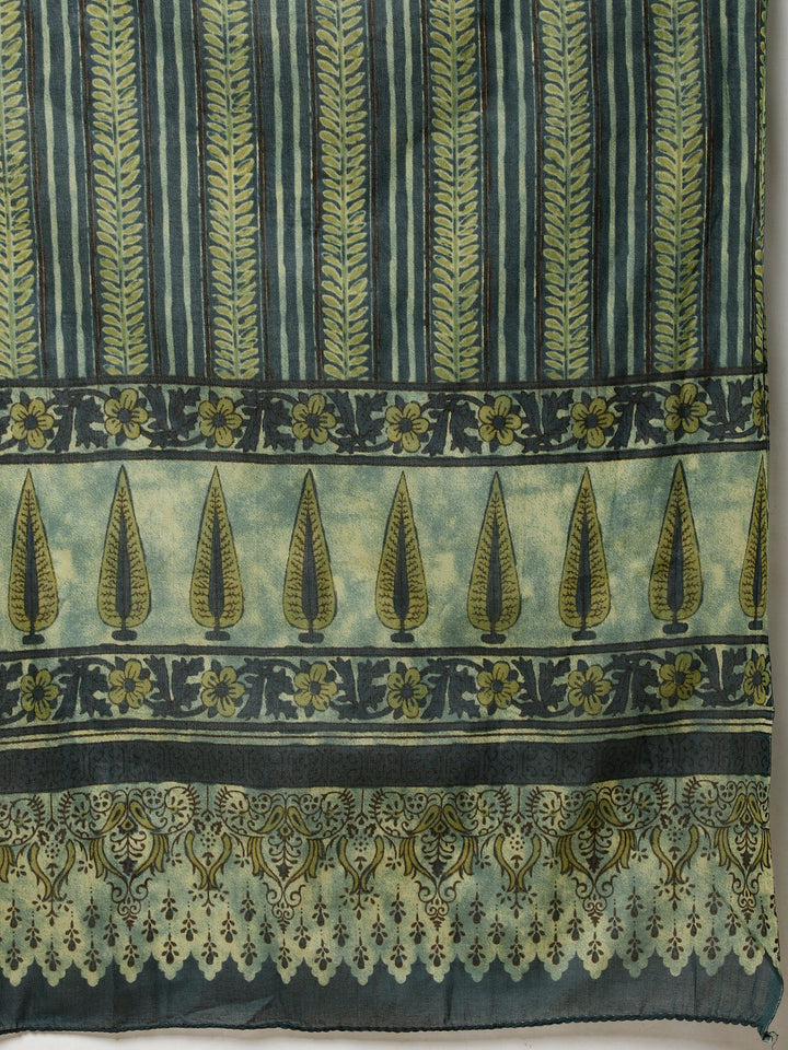 Floral Printed Cotton Anarkali Kurta With Pants &amp; Dupatta