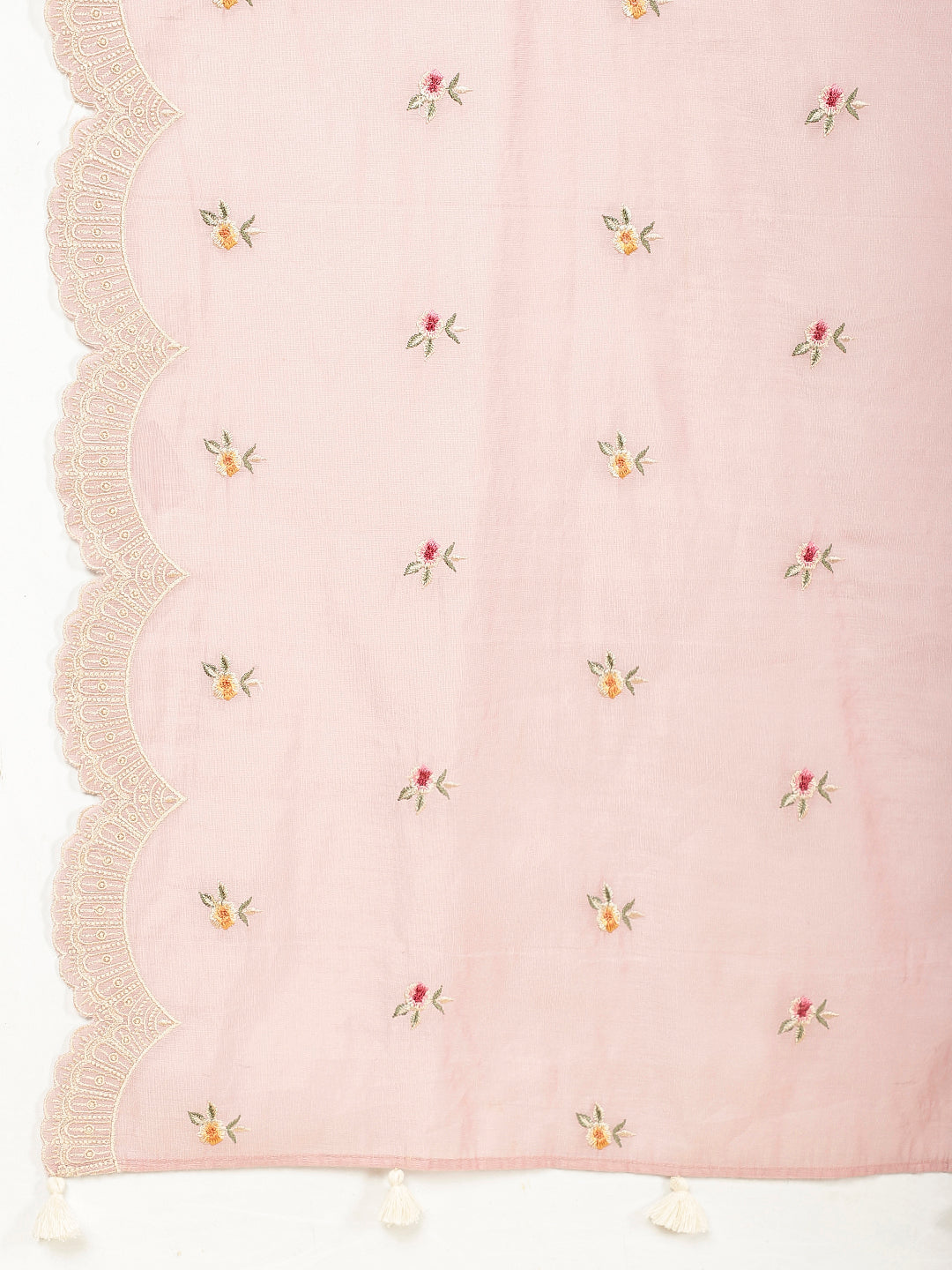Floral Embroidered Chanderi Kurta With Pants &amp; Dupatta