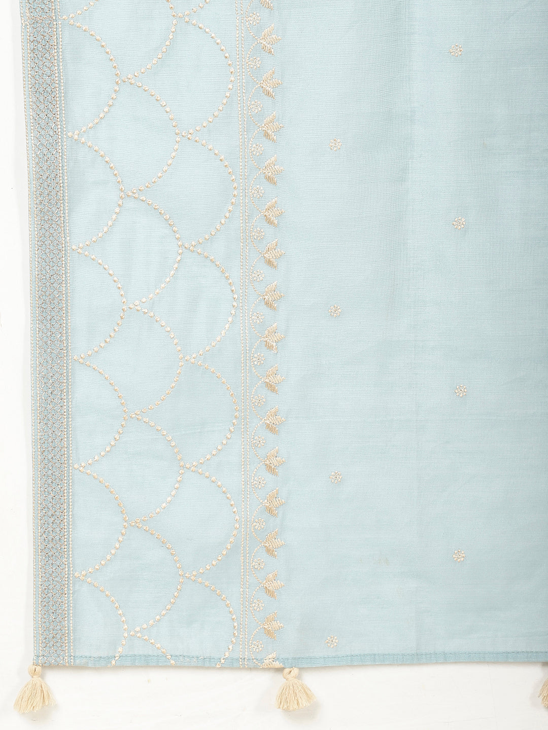Embroidered Chanderi Kurta With Pants &amp; Dupatta