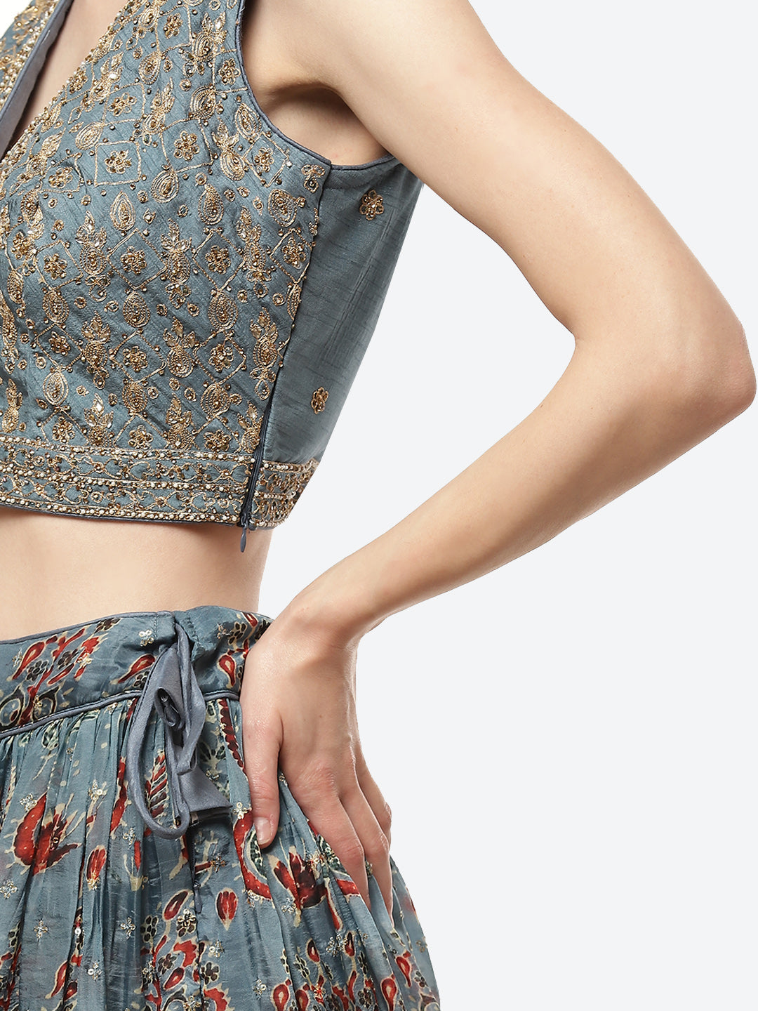 Printed Paisley Crepe Lehenga With Choli And Net Dupatta