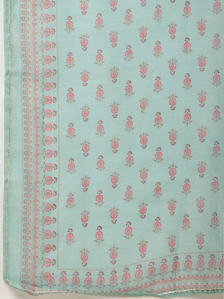 Floral Printed Chanderi Kurta With Pants &amp; Dupatta