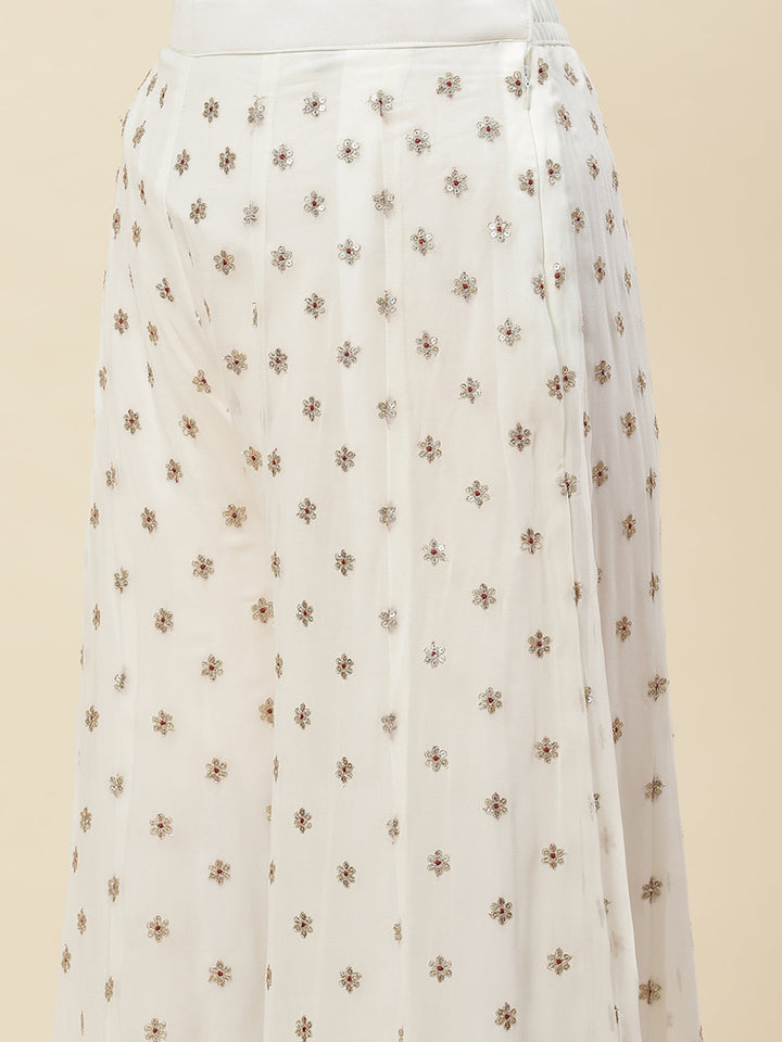 Zari Embroidered Georgette Kurti With Sharara &amp; Dupatta