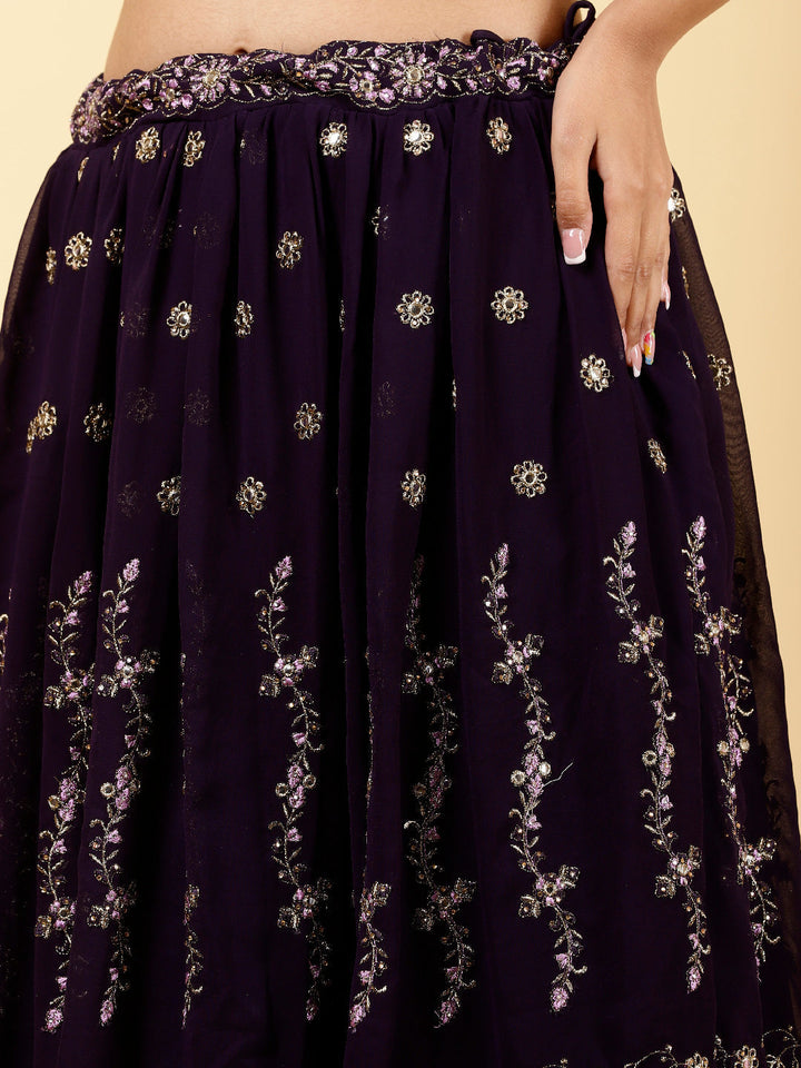 Zari Embroidered Georgette Choli With Lehenga &amp; Dupatta