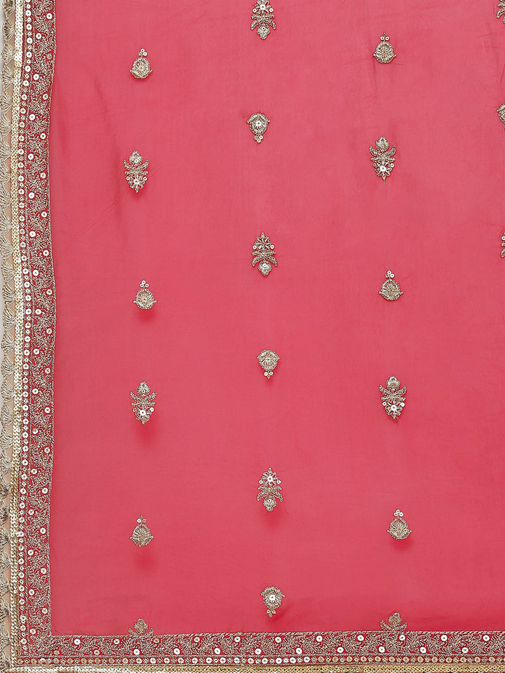 Zari Booti Embroidered Georgette Choli With Lehenga &amp; Dupatta