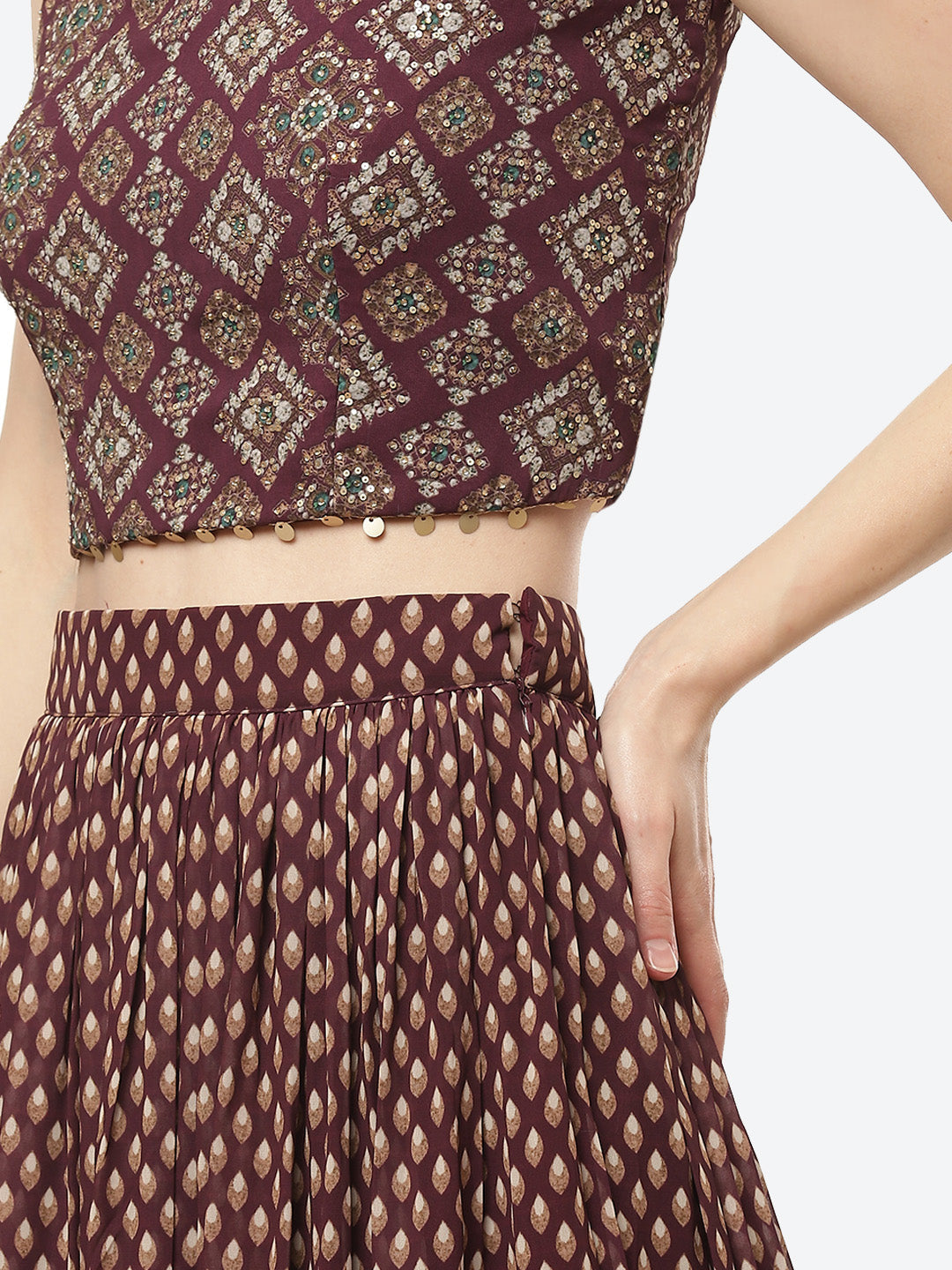 Paisley Printed Crepe Jacket With Lehenga Choli And Net Dupatta