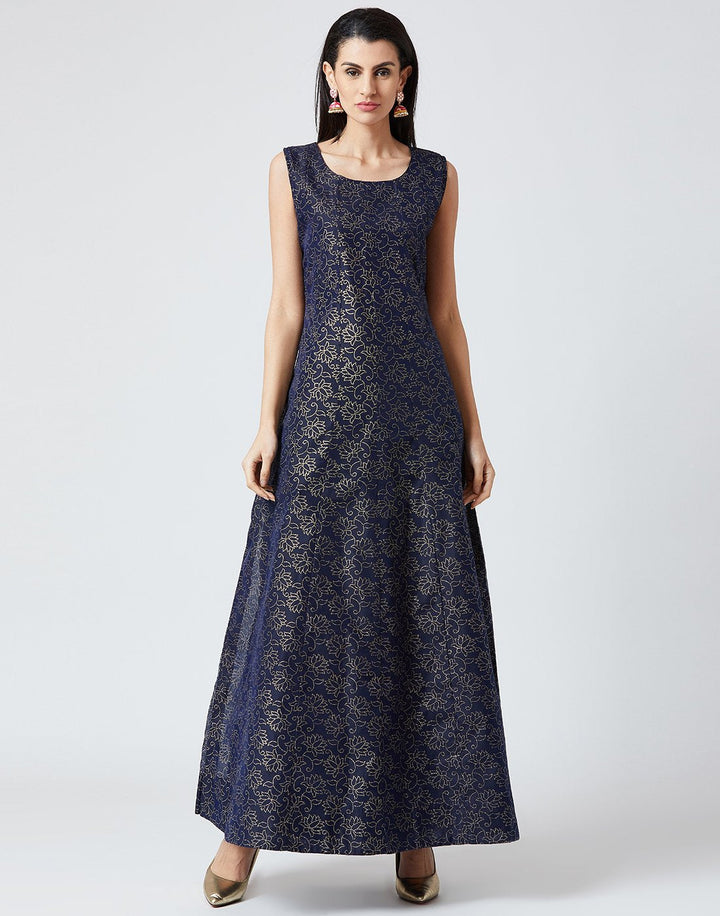 Navy Blue Cotton Chanderi Salwar Kameez