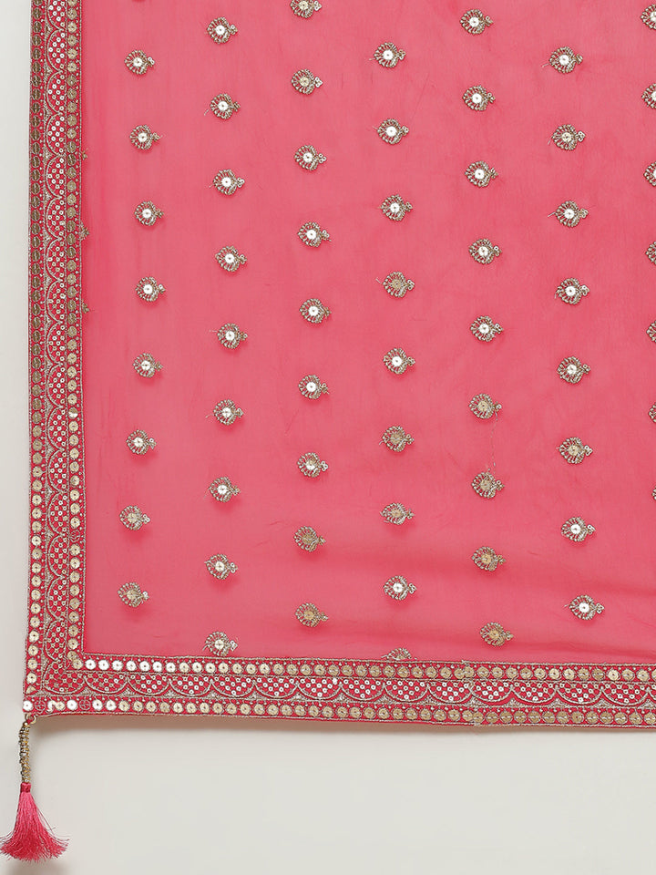 Zari Jaal Embroidered Georgette Kurti With Lehenga &amp; Dupatta
