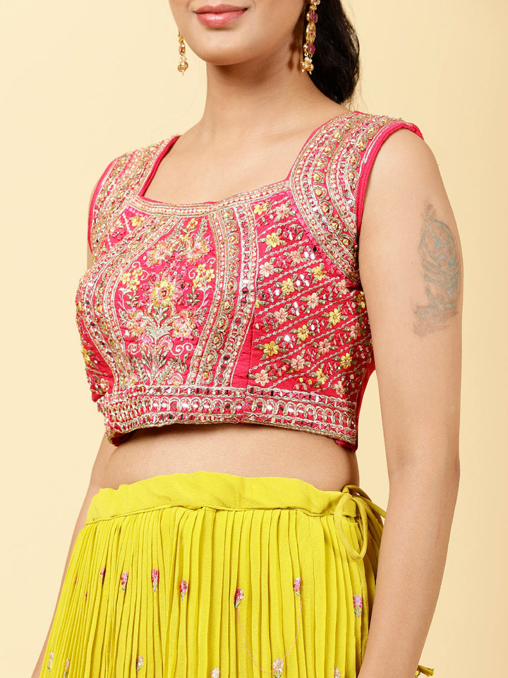Embroidered Georgette Choli With Lehenga &amp; Cape