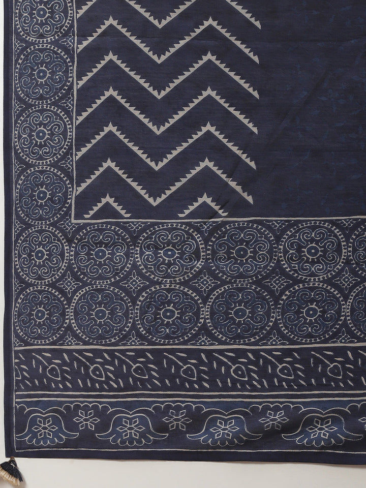 Printed Cotton Kurta With Pants &amp; Dupatta