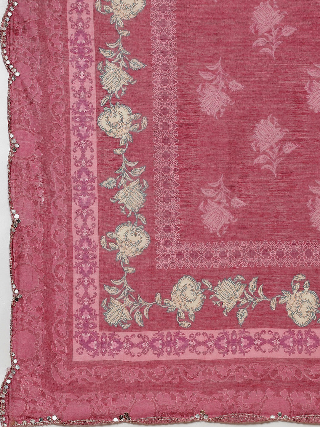 Floral Printed Chanderi Kurta With Pants &amp; Dupatta