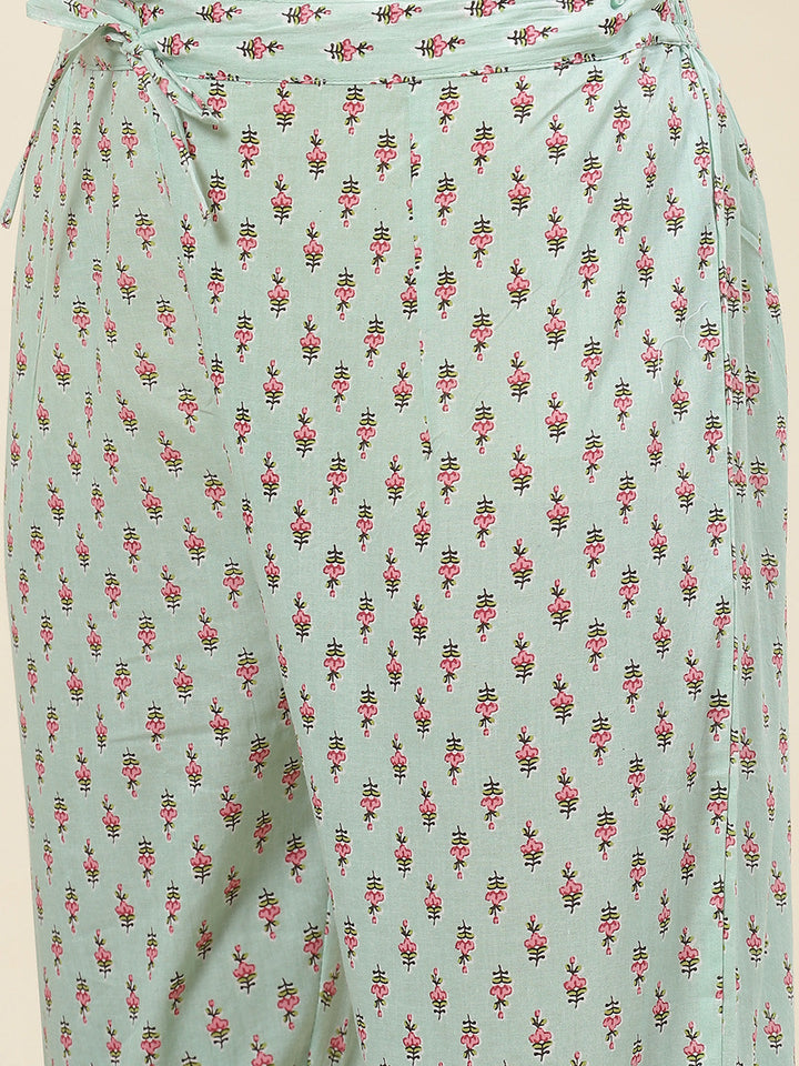 Floral Printed Cotton Kurta With Pants &amp; Dupatta