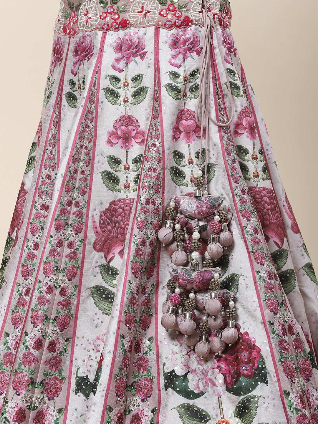 Floral Printed Handloom Choli With Lehenga &amp; Dupatta