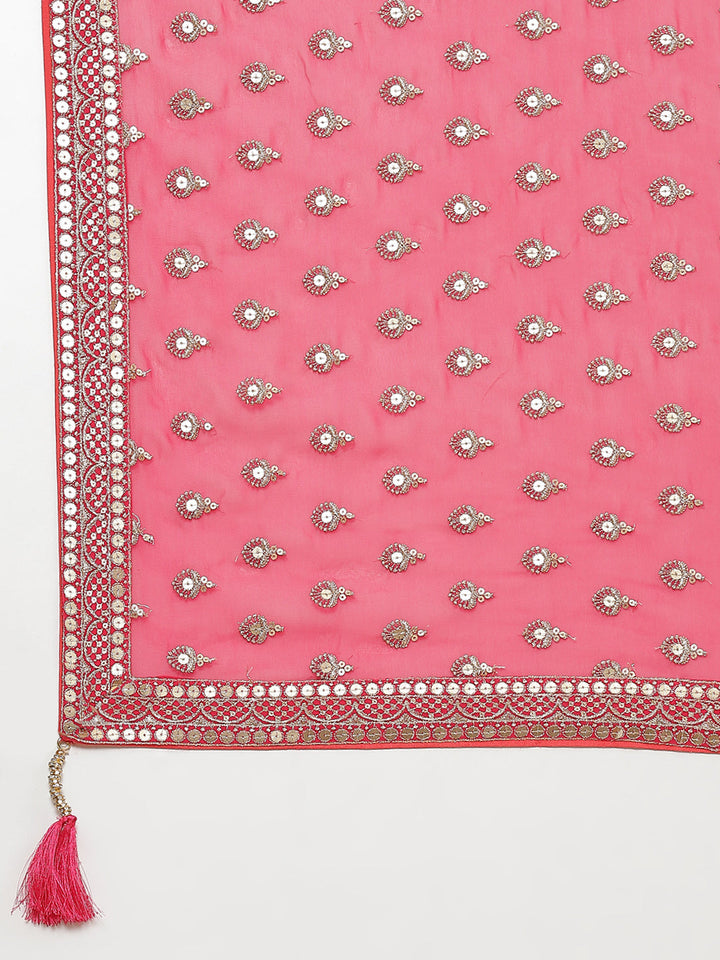 Sequin Embroidered Georgette Kurta With Pants &amp; Dupatta - meena bazaar