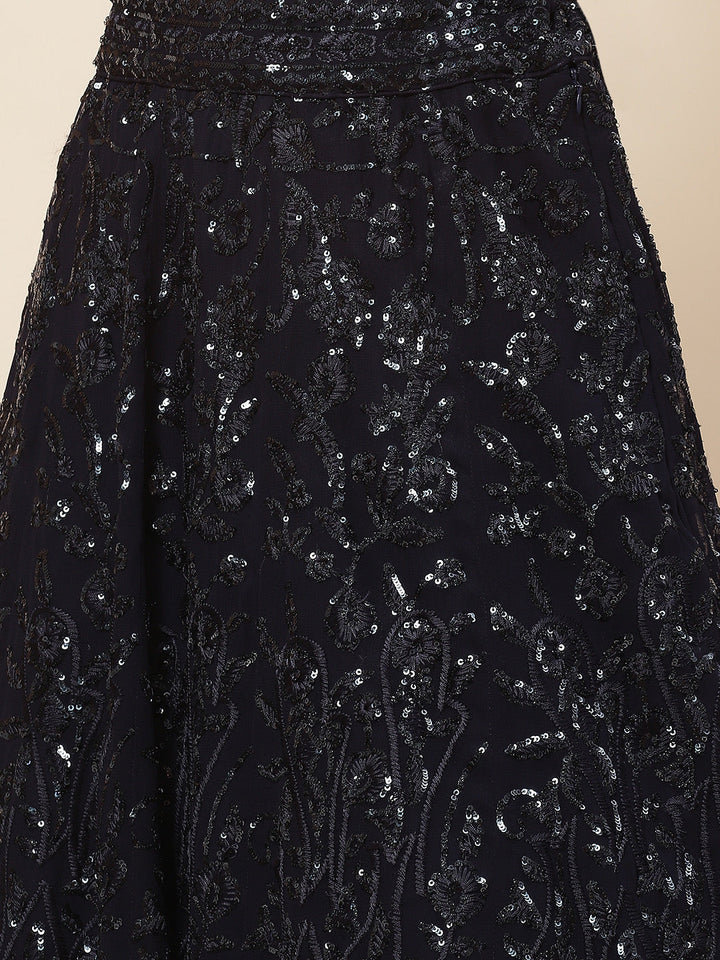 Sequin Resham Embroidered Georgette Choli With Lehenga &amp; Dupatta