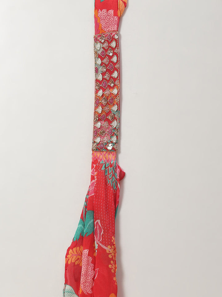 Floral Printed Crepe Crop Top With Palazzo &amp; Dupatta