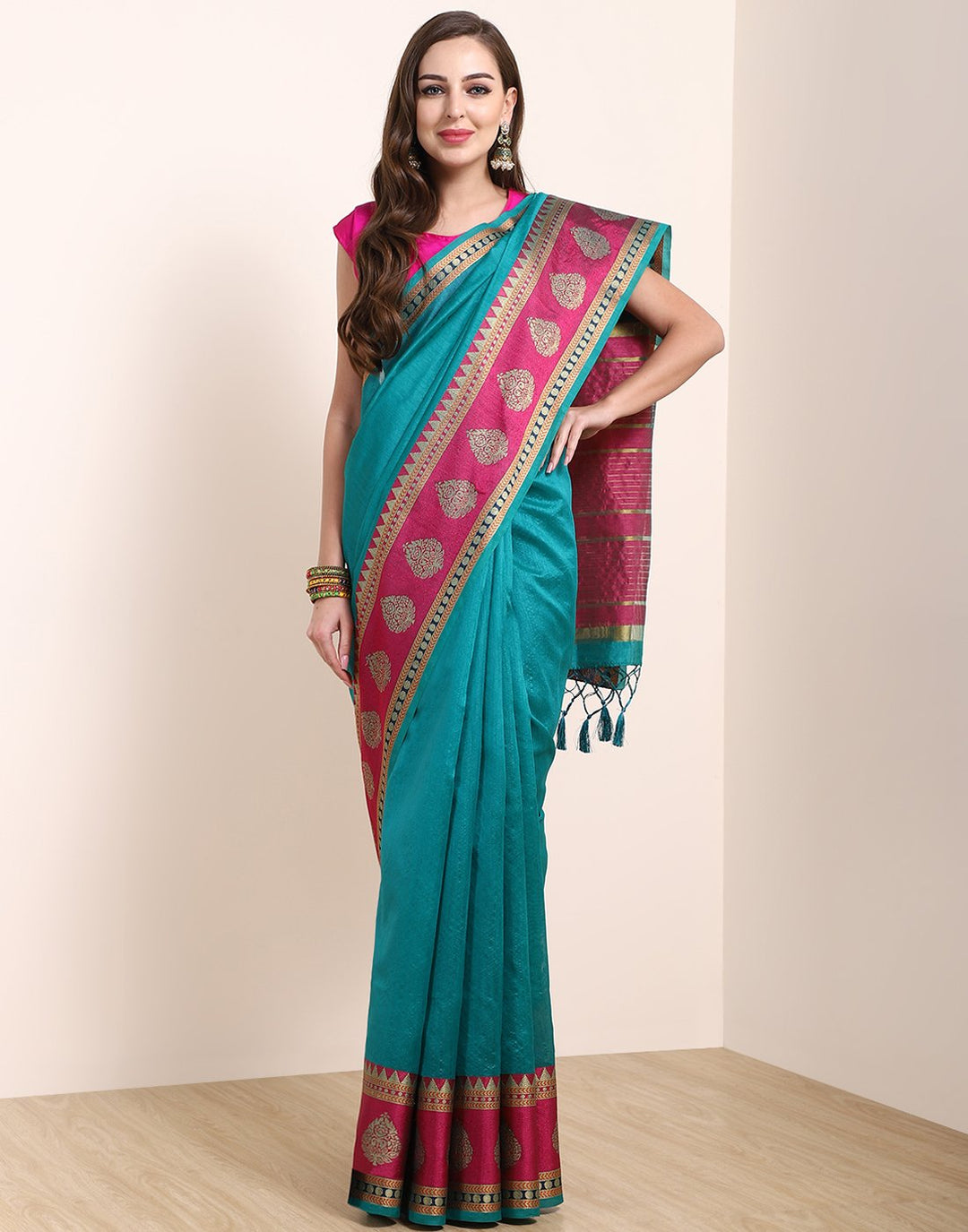 MBZ Meena Bazaar-Lake Blue Art Handloom Saree