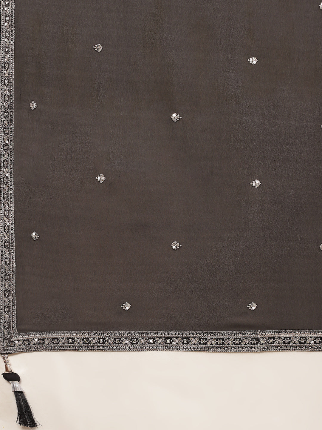 Zari Embroidered Booti Georgette Kurta With Palazzo &amp; Dupatta