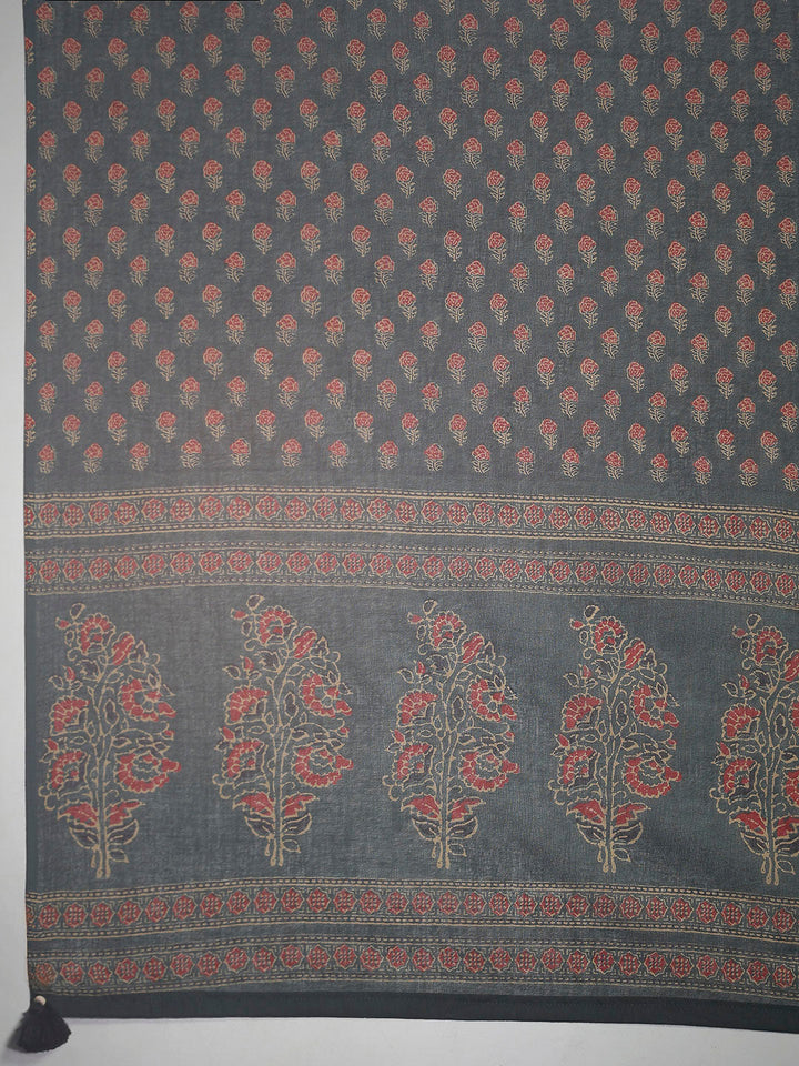 Bottle Green Cotton Blend Printed Straight Suit Set