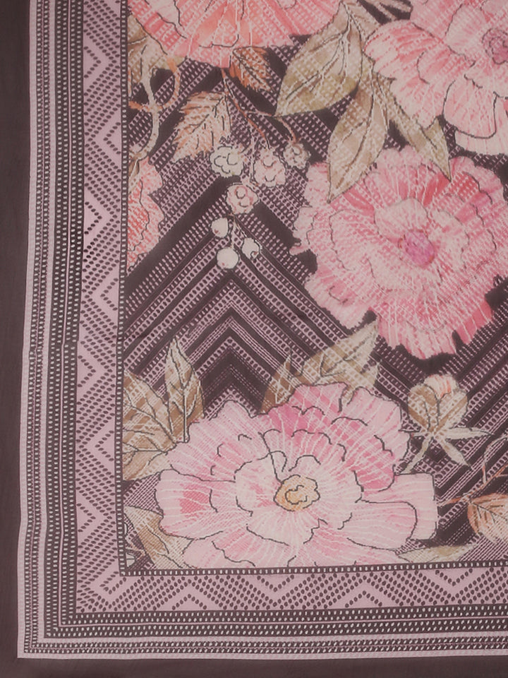 Floral Printed Georgette Kurta With Pants &amp; Dupatta