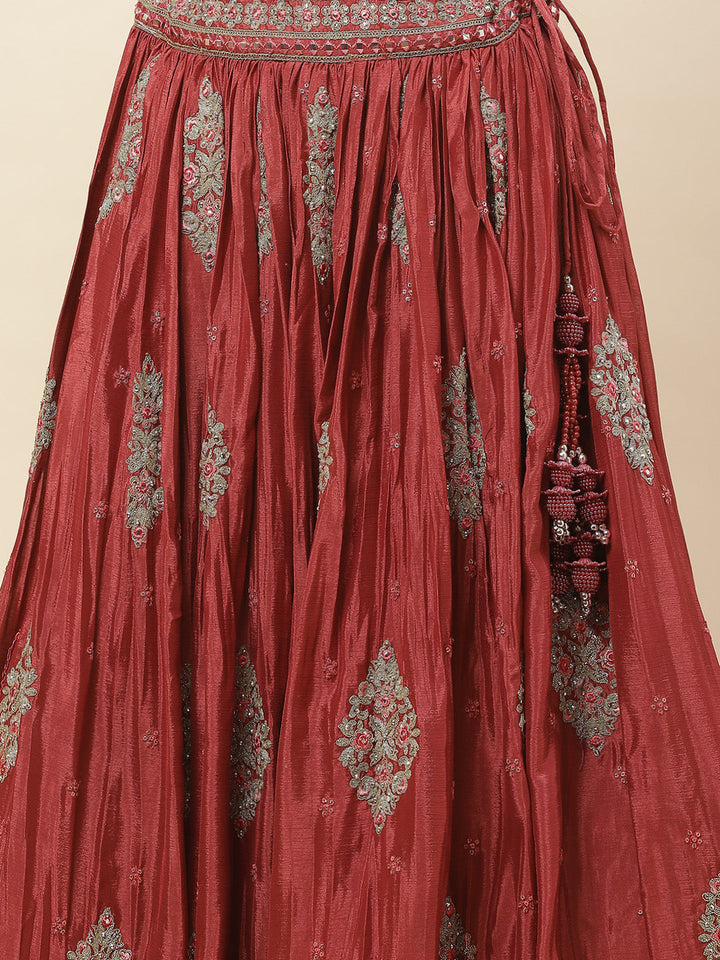All Over Embroidered Crepe Choli With Lehenga &amp; Dupatta
