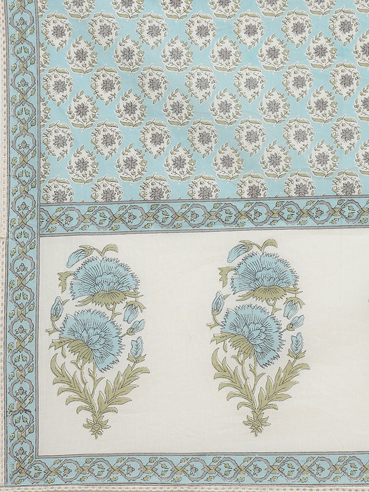 Floral Printed Cotton Kurta With Pants &amp; Dupatta