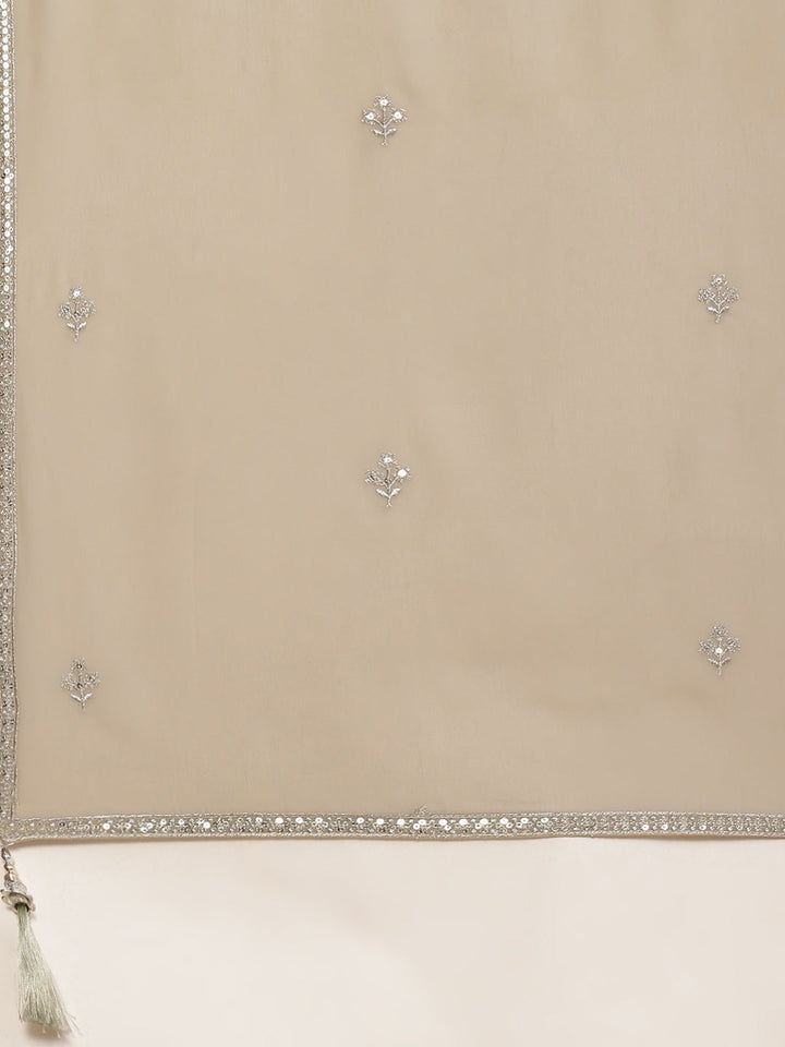 Sequin Embroidered Booti Georgette Kurta With Palazzo &amp; Dupatta