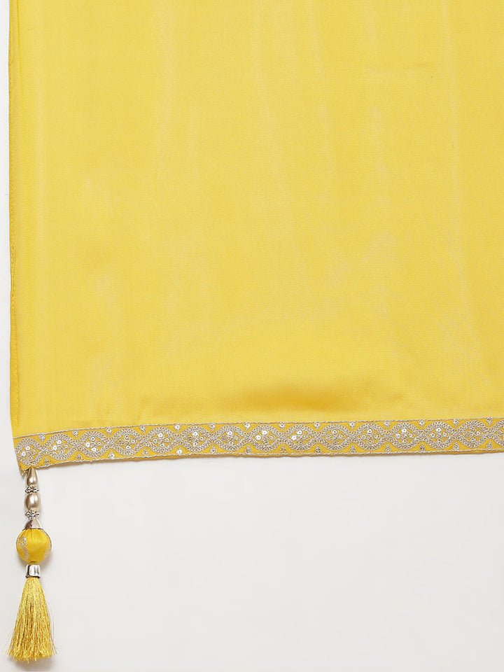 Floral Woven Georgette Kurta With Sharara &amp; Dupatta