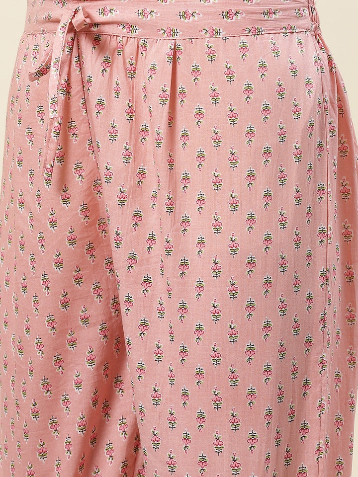 Floral Printed Cotton Kurta With Pants &amp; Dupatta