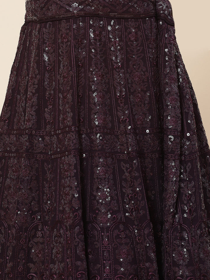 Sequin Embroidered Georgette Choli With Lehenga &amp; Dupatta