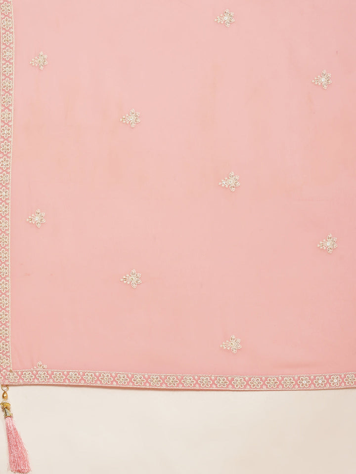 Resham Embroidered Booti Georgette Kurta With Palazzo &amp; Dupatta