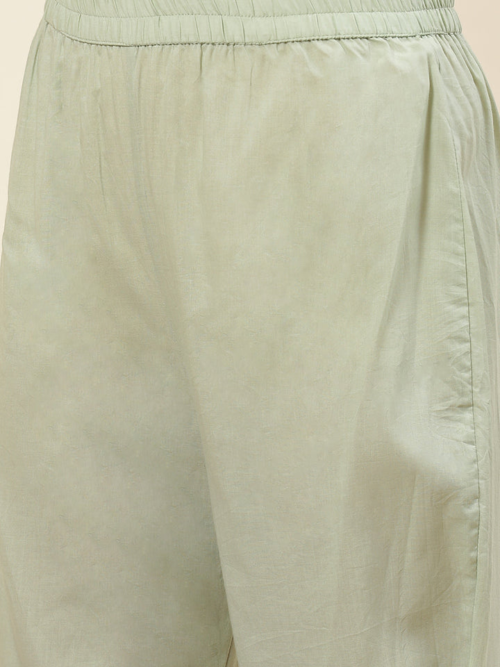 Floral Printed &amp; Embroidered Cotton Kurta With Pants &amp; Dupatta