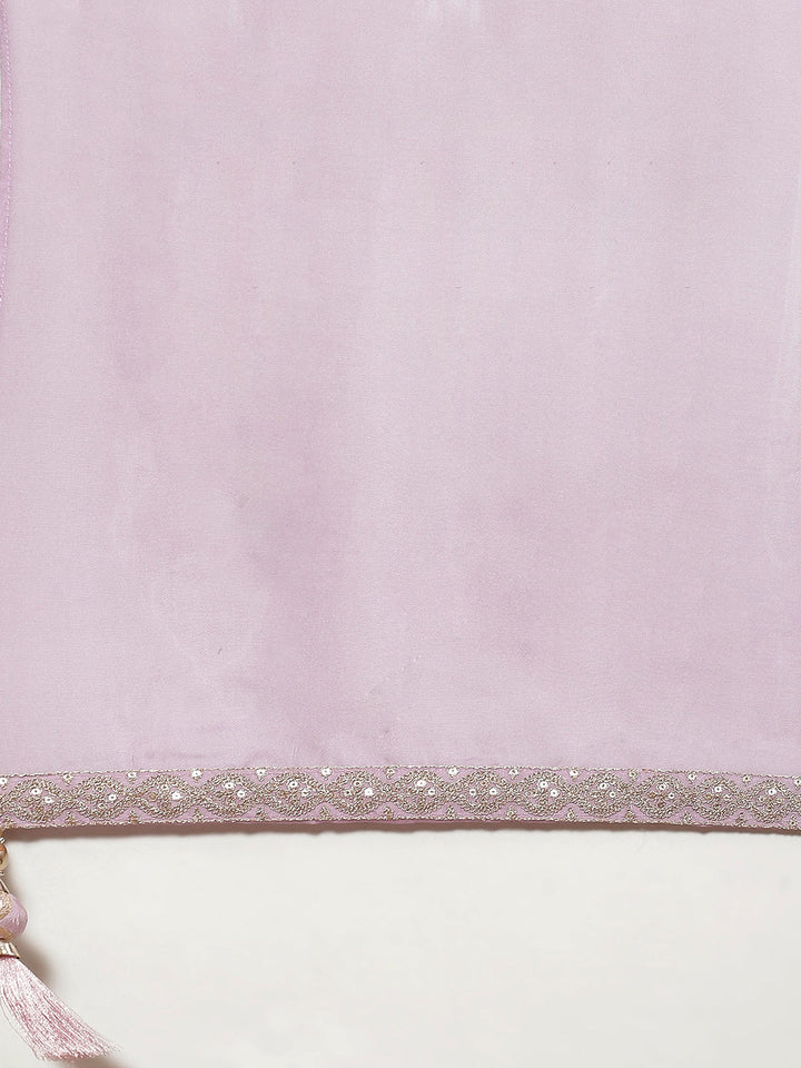 Floral Woven Georgette Kurta With Sharara &amp; Dupatta