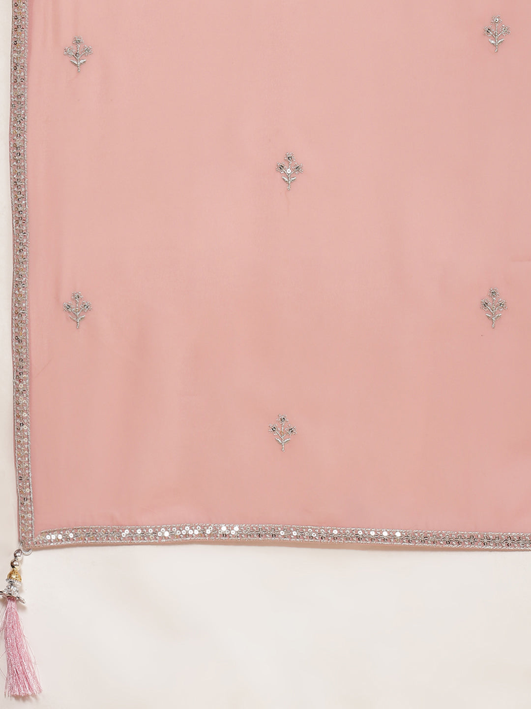 Zari Embroidered Booti Georgette Kurta With Palazzo &amp; Dupatta