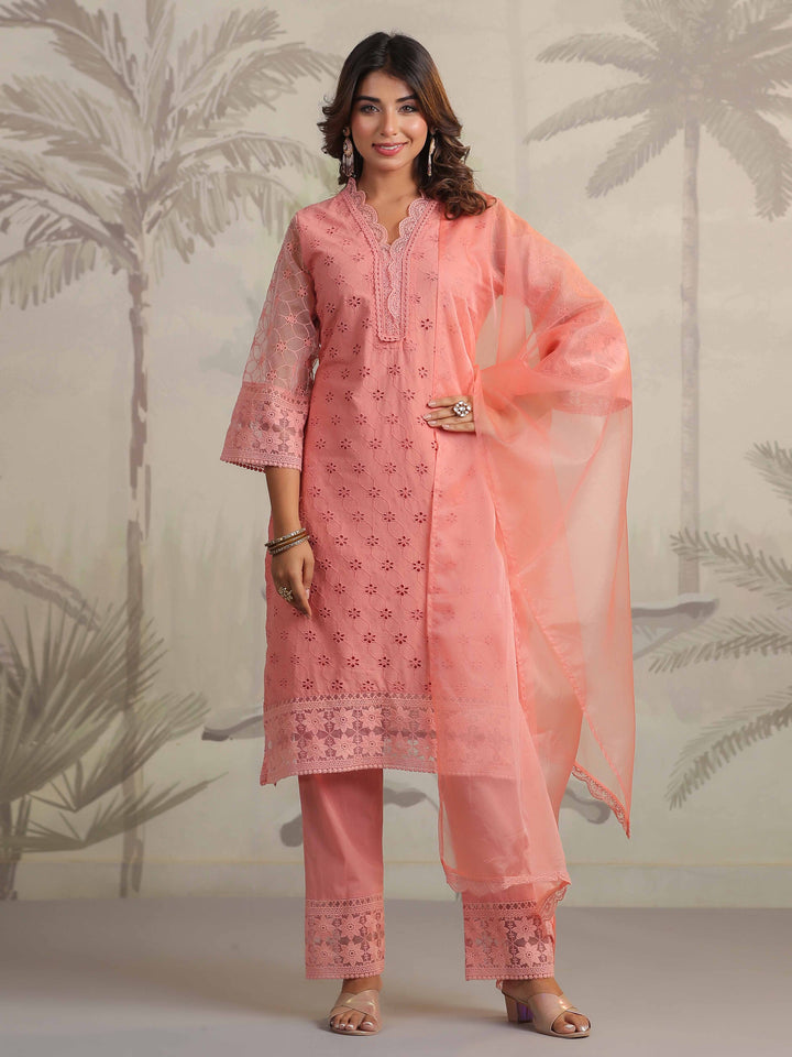 Schiffli Embroidery Kurta With Pants &amp; Dupatta