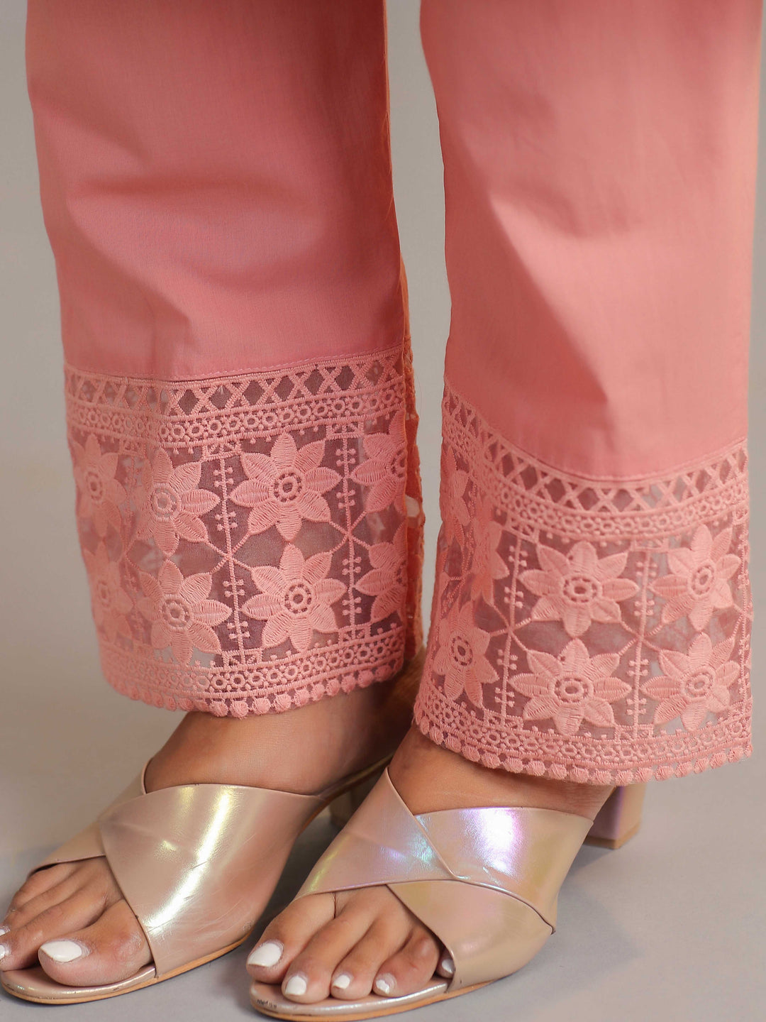 Schiffli Embroidery Kurta With Pants &amp; Dupatta
