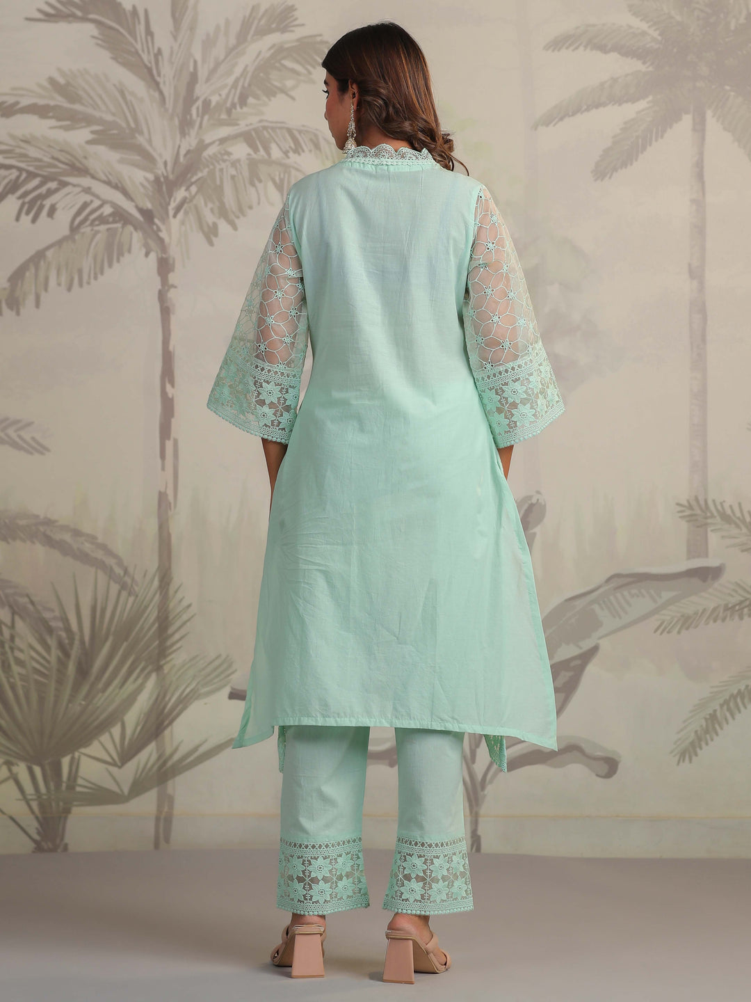 Schiffli Embroidery Kurta With Pants &amp; Dupatta