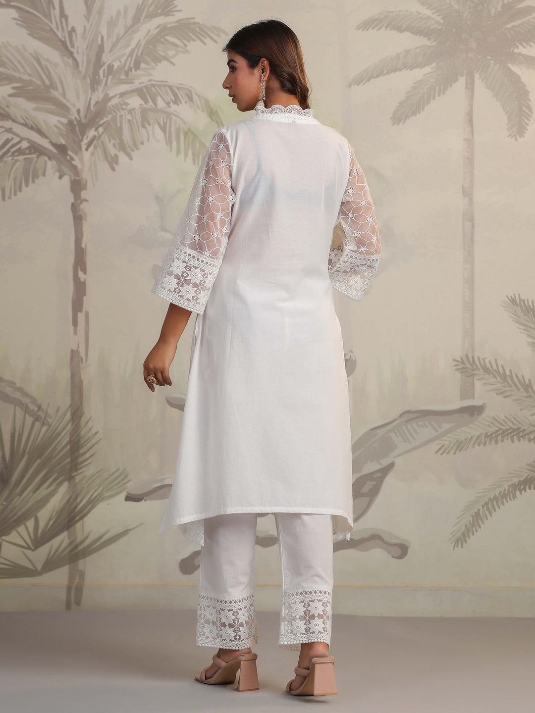 Schiffli Embroidery Kurta With Pants &amp; Dupatta