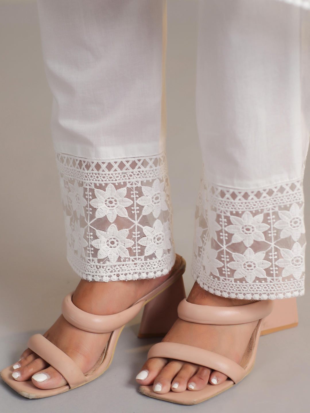 Schiffli Embroidery Kurta With Pants &amp; Dupatta