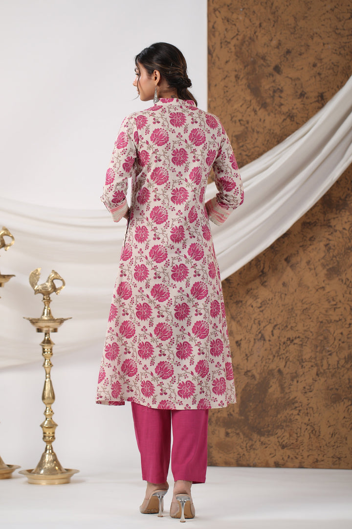 Floral Printed Cotton Kurta With Pants