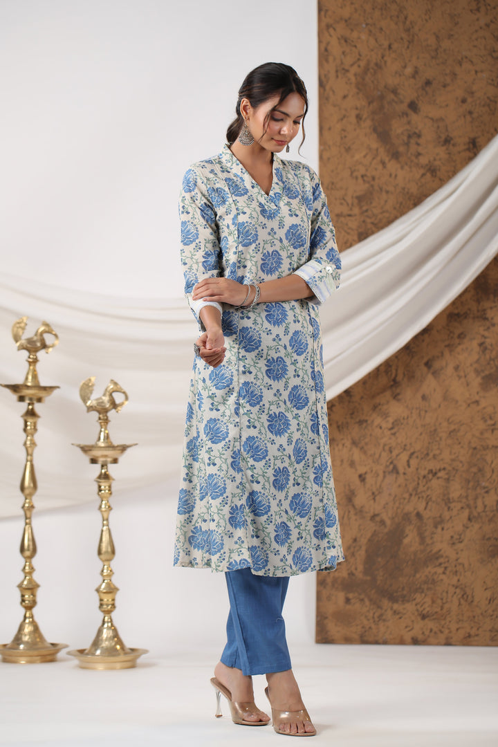 Floral Printed Cotton Kurta With Pants