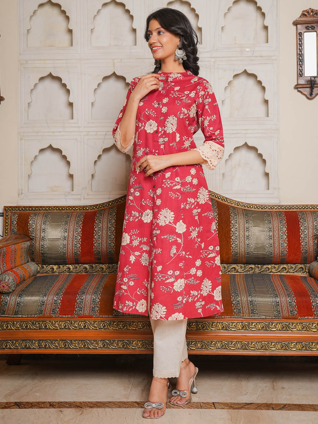 Floral Printed Straight Cotton Kurta
