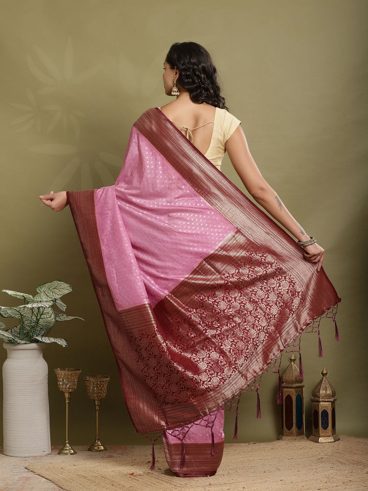 Polka Dot Woven Booti Crepe Saree